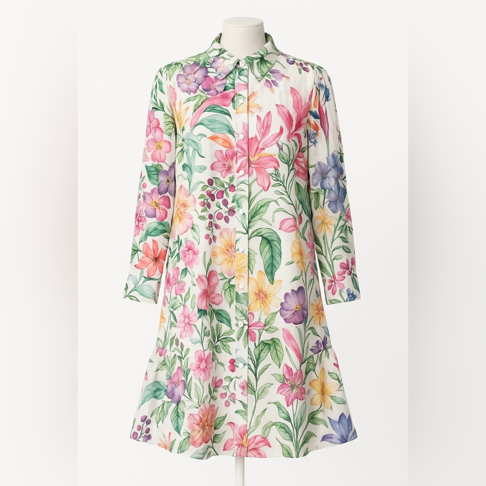 Zara Dress Floral Satin Ruffle Hem Knee Length Long Sleeve Size Small